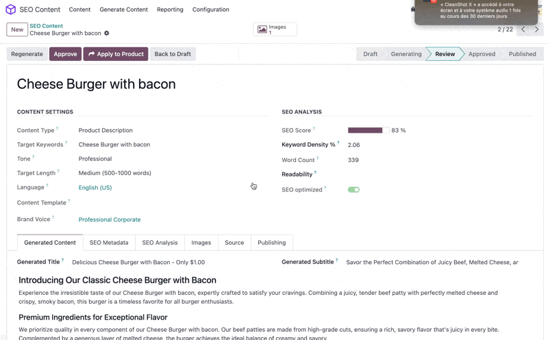 One-click blog publishing
