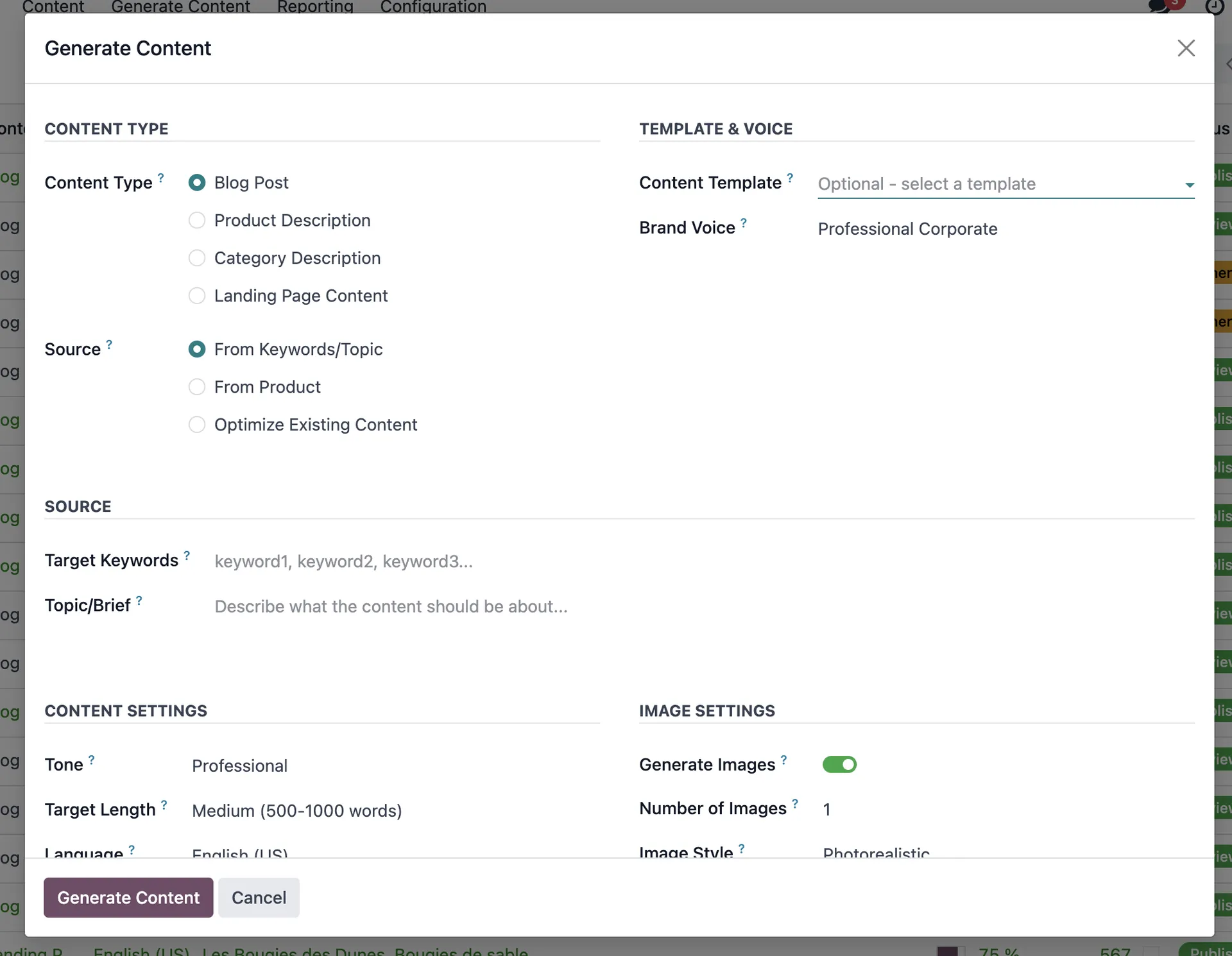 SEO Content generation wizard