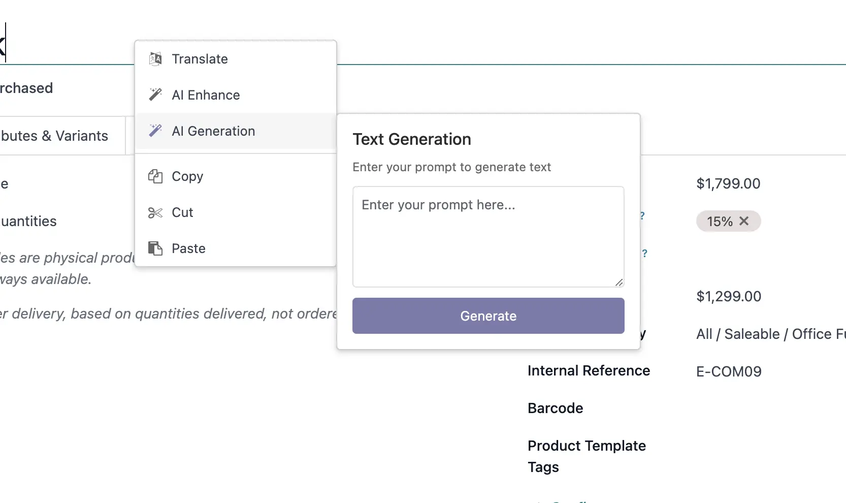 Generate text feature