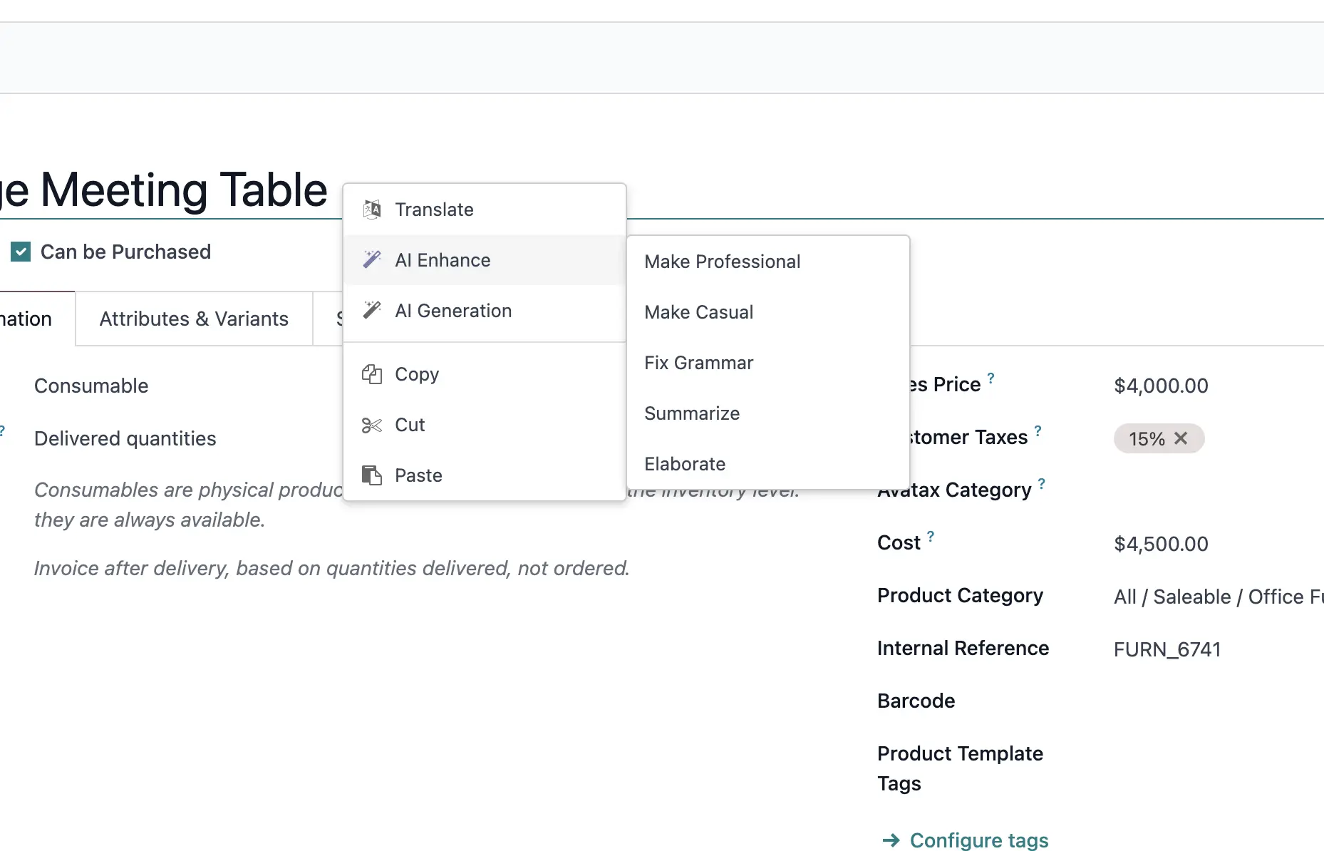 Right-click context menu