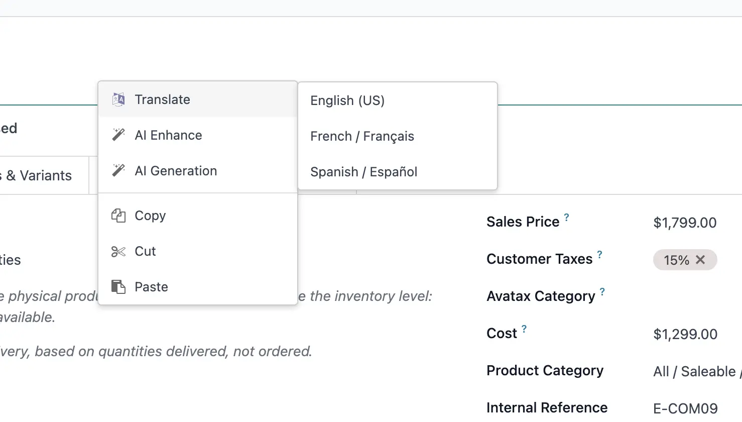 Translate text feature